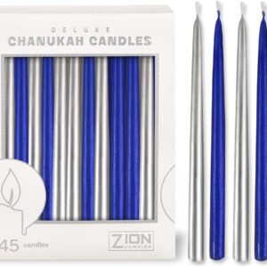 Set of 45 Metallic Blue & Silver Hand Dipped Hanukkah Candles