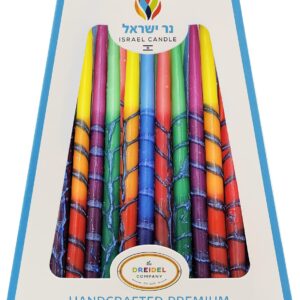 Dripless Hanukkah Candles, Multicolored Ombre Striped Deluxe Tapered Decorations