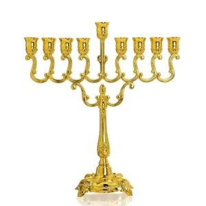 Hanukkah Menorah 9 Branch Gold Plated Jewish Menorahs for Chanukah 6.5inch