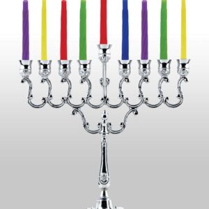 Ner Mitzvah Hanukkah Menorah Candles Dreidels - Metal, Standard Version
