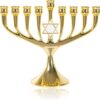 Hanukkah Menorah Star of David Candle Gold Plated