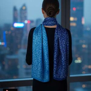 Azure Blue Abstract Script Satin Scarf