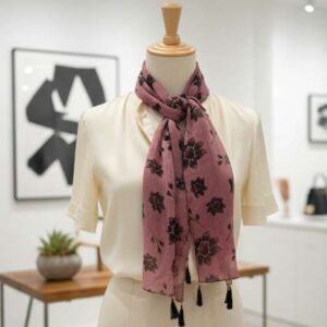 Midnight Blossom Dusty Rose Chiffon Scarf